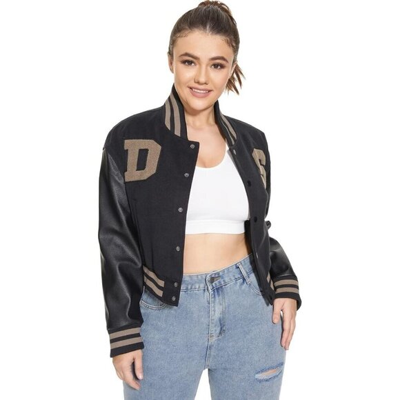 DARKSHE Women's Faux Leather Black Jacket Coat with Long Sleeve - Picture 1 of 7
